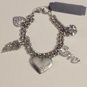 New Guess silver-tone rhinestones charm bracelet